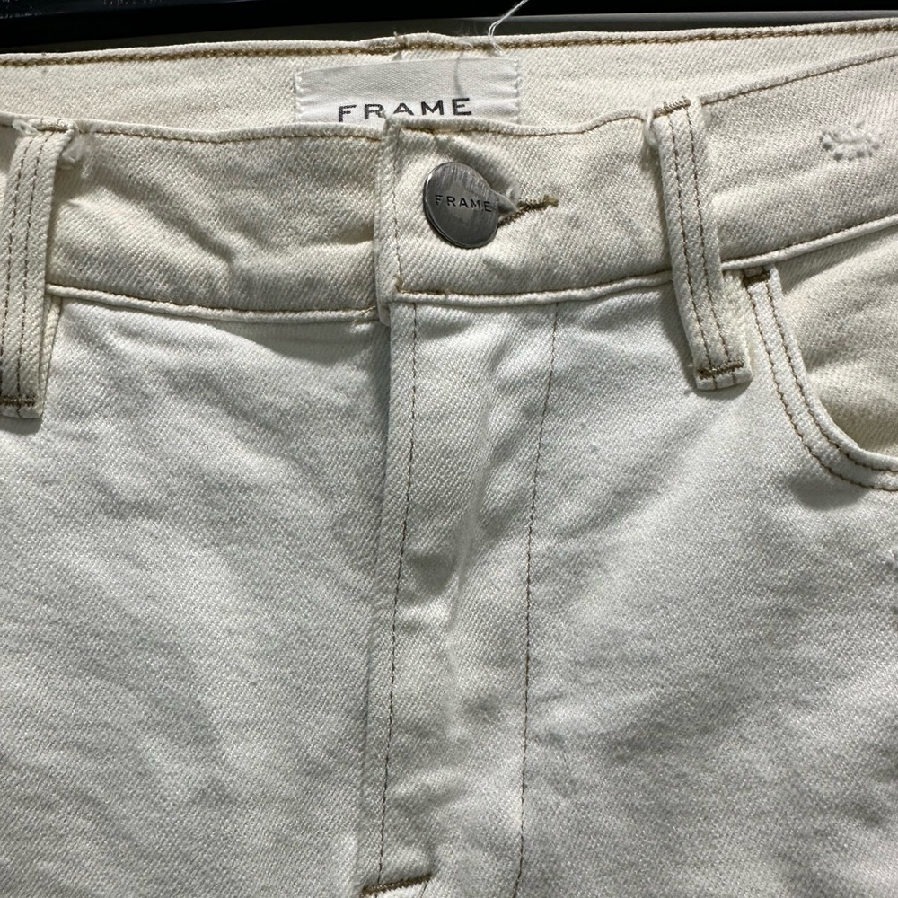 Frame Le High High-Rise Straight-Leg Jeans - Dual Color Cream/White - Size 27 - Picture 4 of 11